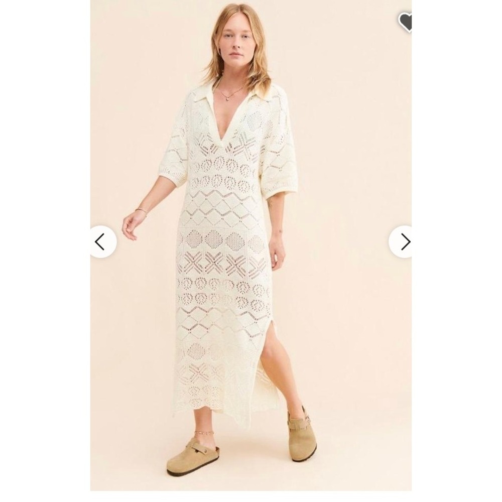 Free People Beach s M  cream cotton crochet short sleeve maxi dress/cover up O